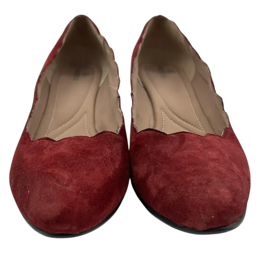 Susina‎ Women's Red Suede Scalloped Edges Wedge Heel Pumps Size 10M